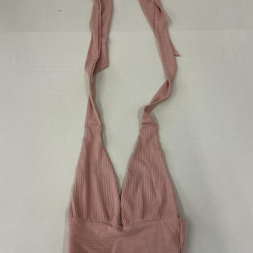 O.Vianca pink ribbed halter crop top